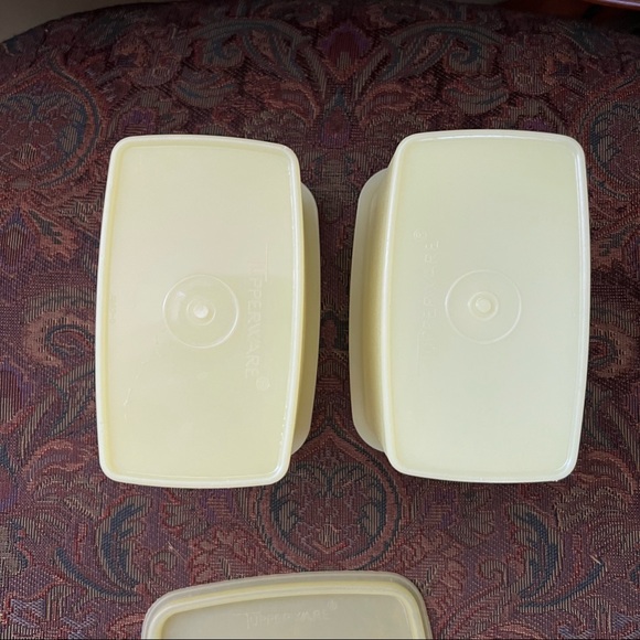 Vintage Tupperware Rectangular Storage Canisters 2 containers and 1 lid yellow - Picture 2 of 8